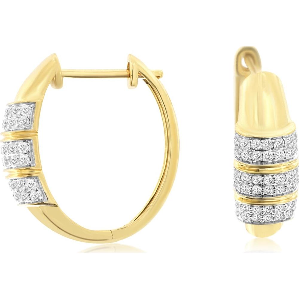 14K Yellow Gold Diamond Hoop Earrings with 0.50 Carats Total Diamond Weight
