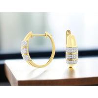 14K Yellow Gold Diamond Hoop Earrings with 0.50 Carats Total Diamond Weight
