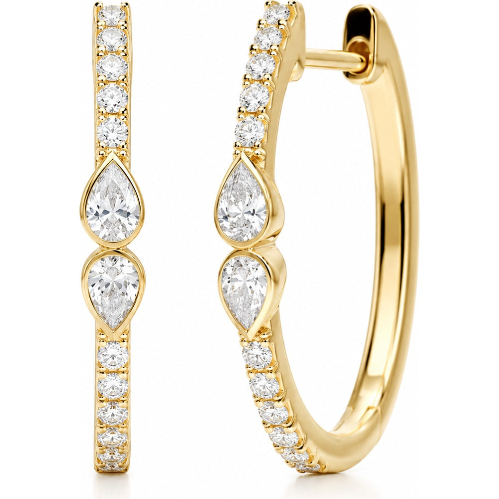14K Yellow Gold Diamond Hoop Earrings with Bezel Set Pear and Prong Set Round Diamonds - 0.51 Carat Total Diamond Weight by Auriventus