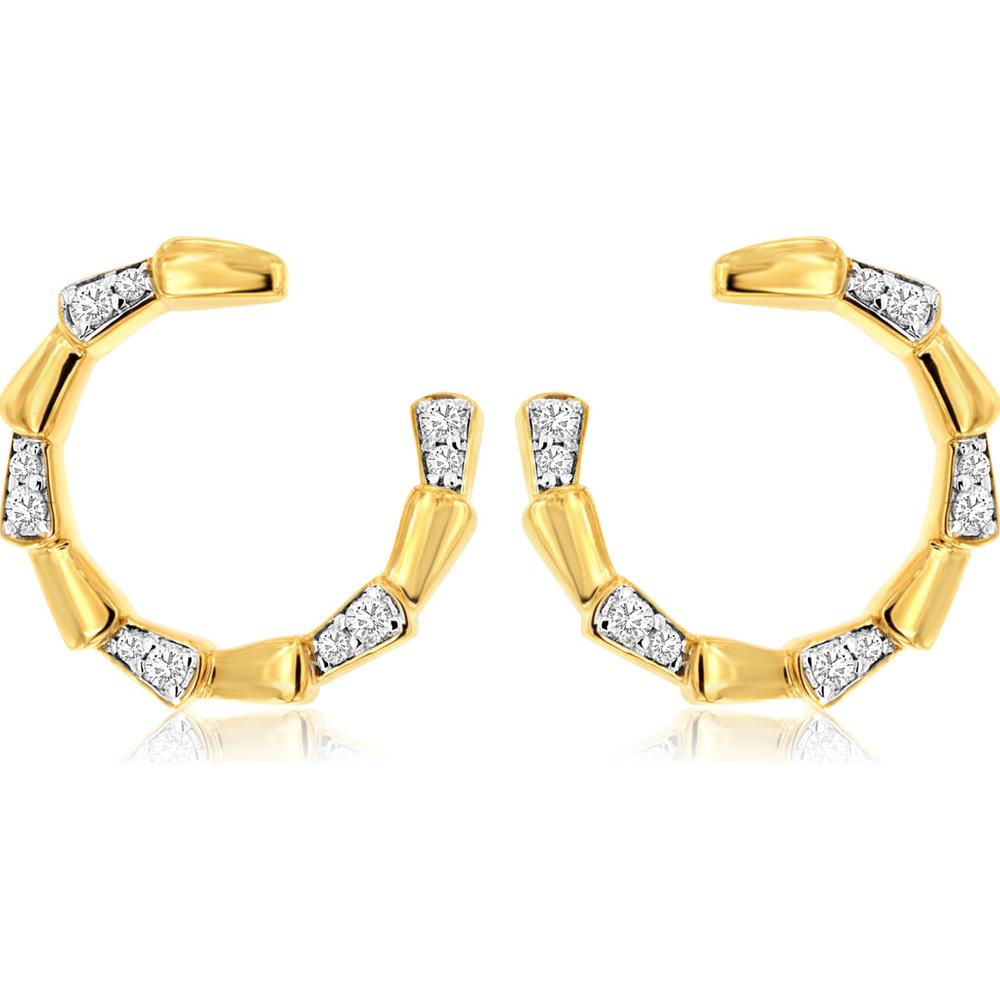 14K Yellow Gold Diamond Hoop Earrings with Channel-Set Round Diamonds - 0.20 Carat Total Diamond Weight - Royal Jewelry
