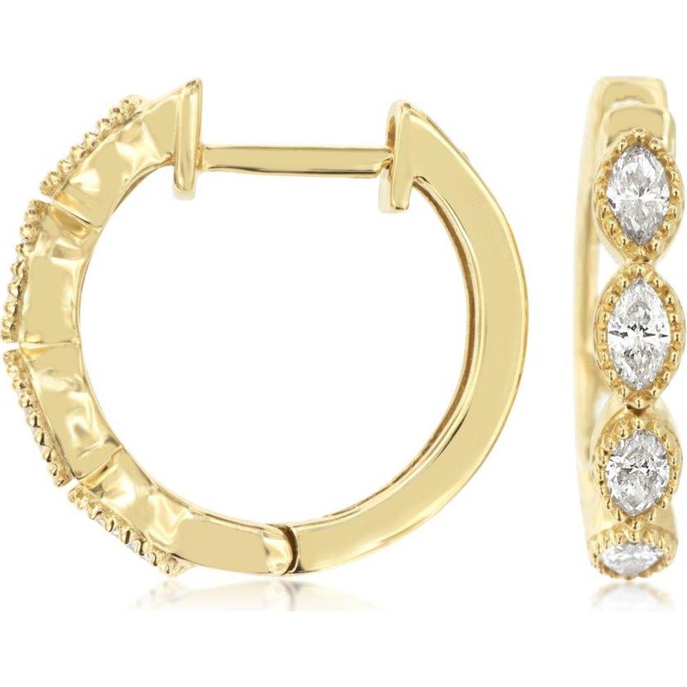 14K Yellow Gold Diamond Hoop Earrings with Marquise and Round Diamonds - 0.45 Carat Total Diamond Weight - Royal Jewelry