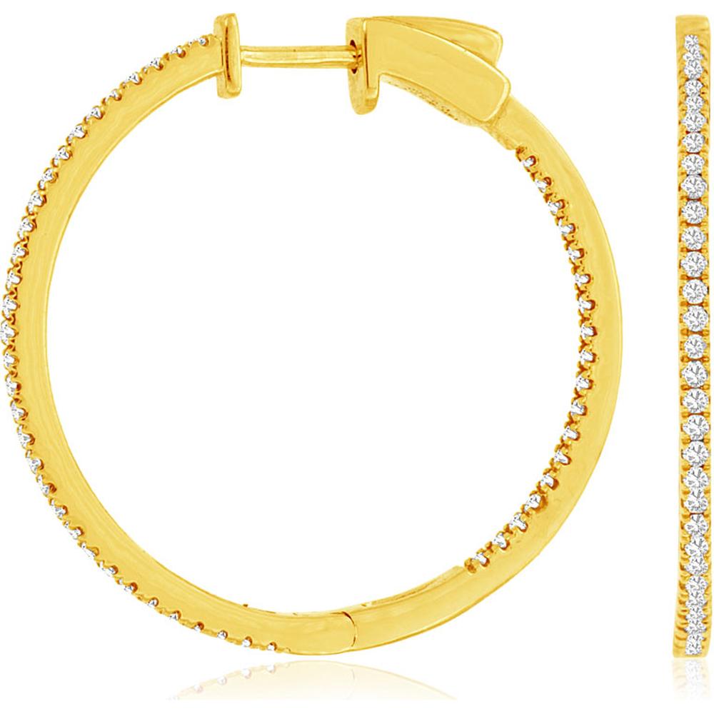 14K Yellow Gold Diamond Hoops 28mm with Milgrain Detailing - 0.50 Carats Total Diamond Weight
