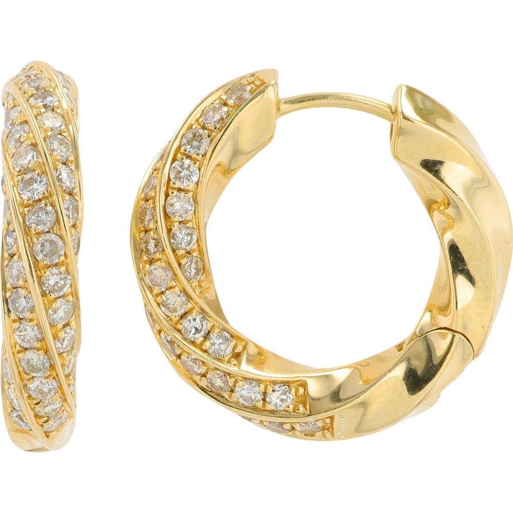 14K Yellow Gold Diamond Hoops with 1.50 Carat Total Round Diamonds