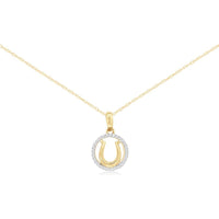14K Yellow Gold Diamond Horseshoe Pendant Necklace - 0.06 Carats Total Diamond Weight