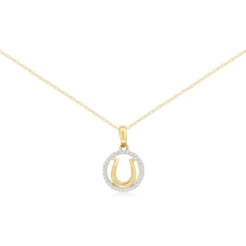 14K Yellow Gold Diamond Horseshoe Pendant Necklace - 0.06 Carats Total Diamond Weight