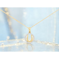 14K Yellow Gold Diamond Horseshoe Pendant Necklace - 0.06 Carats Total Diamond Weight