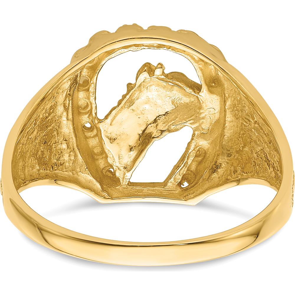 14K Yellow Gold Diamond Horseshoe Ring with Horse Center - Customizable Setting for Stones by Oro Pregiato
