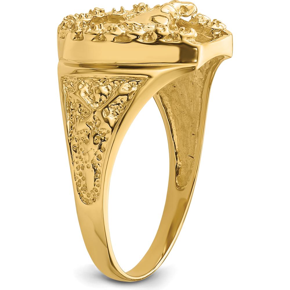 14K Yellow Gold Diamond Horseshoe Ring with Horse Center - Customizable Setting for Stones by Oro Pregiato