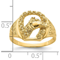 14K Yellow Gold Diamond Horseshoe Ring with Horse Center - Customizable Setting for Stones by Oro Pregiato