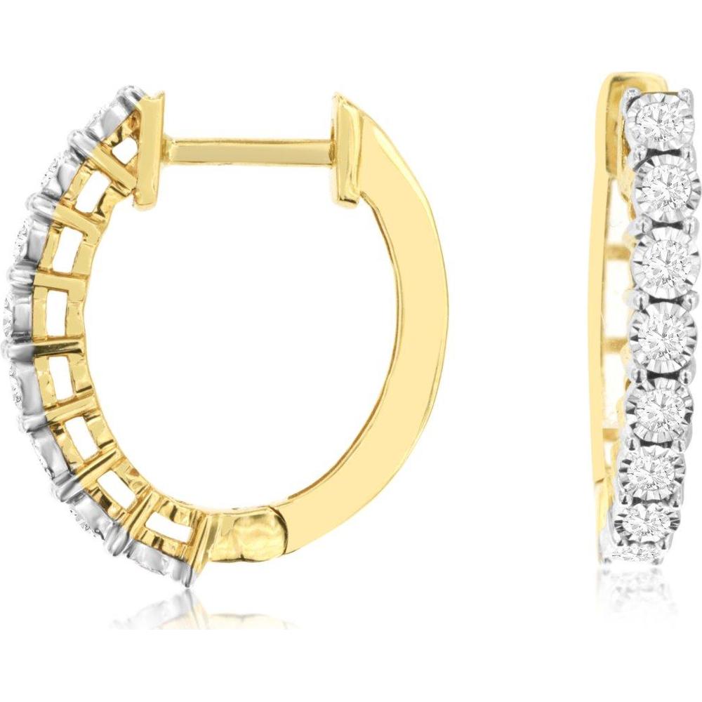 14K Yellow Gold Diamond Huggie Earrings with Round Brilliant Stones – 0.31 Carat Total Diamond Weight - Royal Jewelry