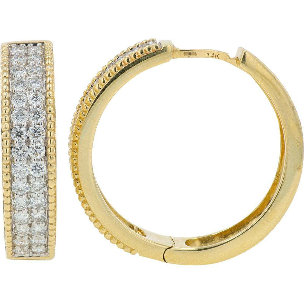 14K Yellow Gold Diamond Huggie Hoop Earrings with Channel Set Round Diamonds - 1.00 Carat Total Diamond Weight