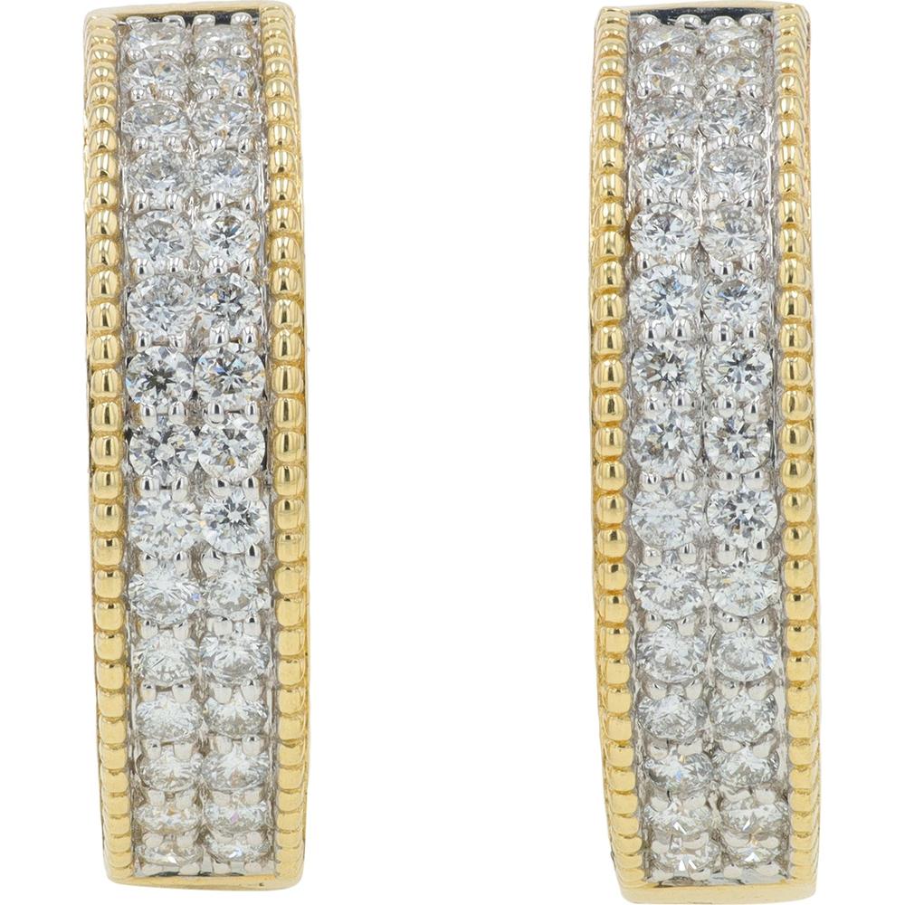 14K Yellow Gold Diamond Huggie Hoop Earrings with Channel Set Round Diamonds - 1.00 Carat Total Diamond Weight