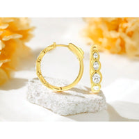 14K Yellow Gold Diamond Huggie Hoop Earrings with Graduated Round Brilliant Cut Stones and Milgrain Detail - 1.45 Carat Total Diamond Weight - Royal Jewelry