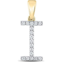 14K Yellow Gold Diamond I Initial Pendant with Round Diamonds - 1/8 Carat Total Diamond Weight