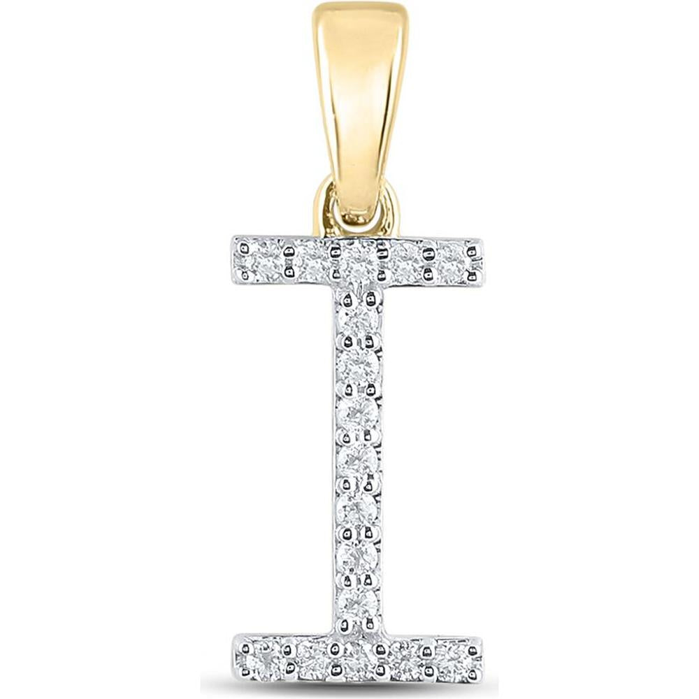 14K Yellow Gold Diamond I Initial Pendant with Round Diamonds - 1/8 Carat Total Diamond Weight