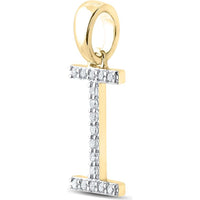 14K Yellow Gold Diamond I Initial Pendant with Round Diamonds - 1/8 Carat Total Diamond Weight