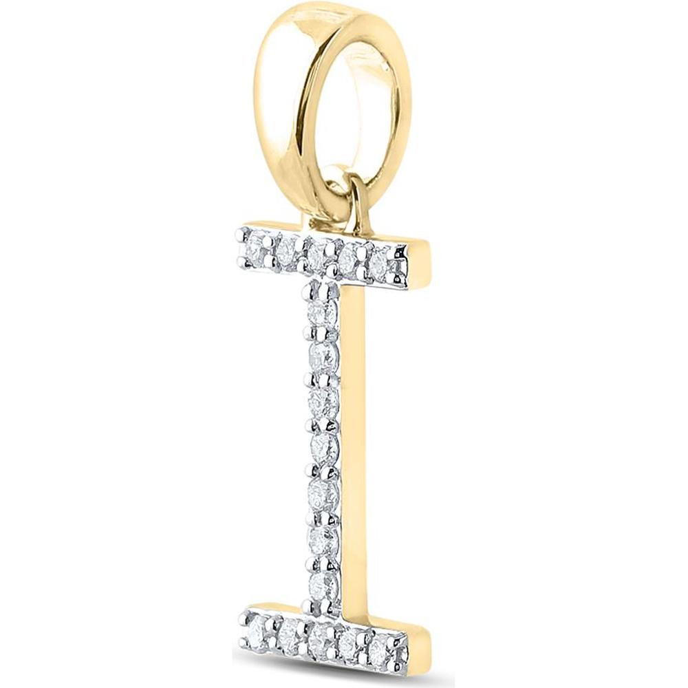 14K Yellow Gold Diamond I Initial Pendant with Round Diamonds - 1/8 Carat Total Diamond Weight