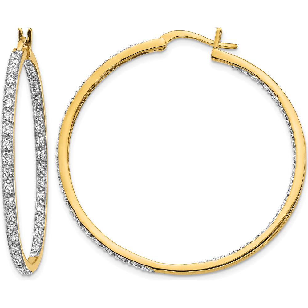14K Yellow Gold Diamond In & Out Hoop Earrings - 0.022 Carat Total Diamond Weight by Monteluci Fine Jewelry