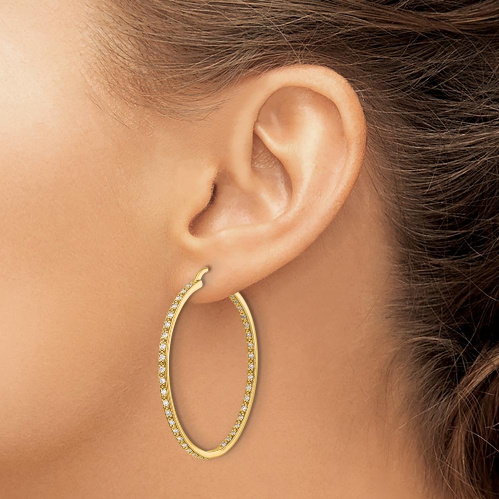 14K Yellow Gold Diamond In & Out Hoop Earrings - 0.022 Carat Total Diamond Weight by Monteluci Fine Jewelry