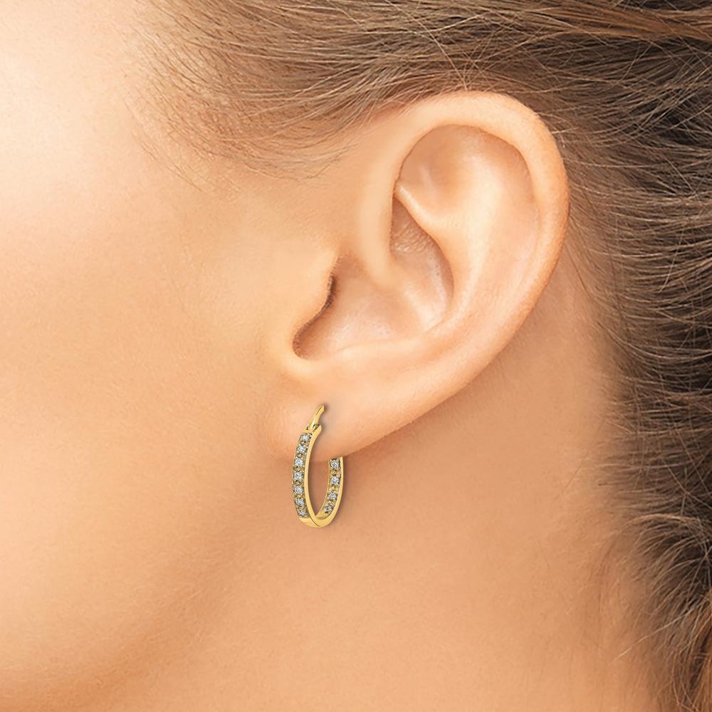 14K Yellow Gold Diamond In/Out Hoop Earrings - 0.24 Carat Total Diamond Weight by Monteluci Fine Jewelry