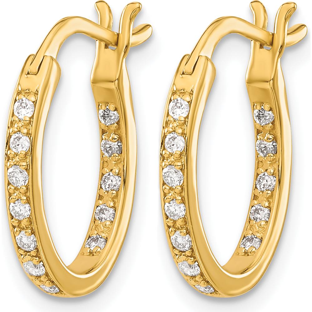 14K Yellow Gold Diamond In/Out Hoop Earrings with 24 Round Diamonds - 0.01 Carat Total Diamond Weight by Monteluci Fine Jewelry