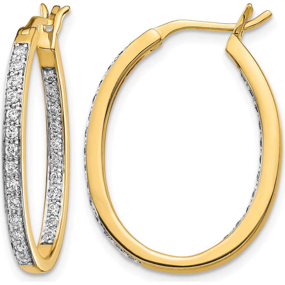 14K Yellow Gold Diamond In/Out Hoop Earrings with 50 Round Diamonds - 0.01 Carat Total Diamond Weight by Monteluci Fine Jewelry