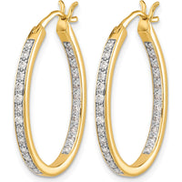 14K Yellow Gold Diamond In/Out Hoop Earrings with 50 Round Diamonds - 0.01 Carat Total Diamond Weight by Monteluci Fine Jewelry