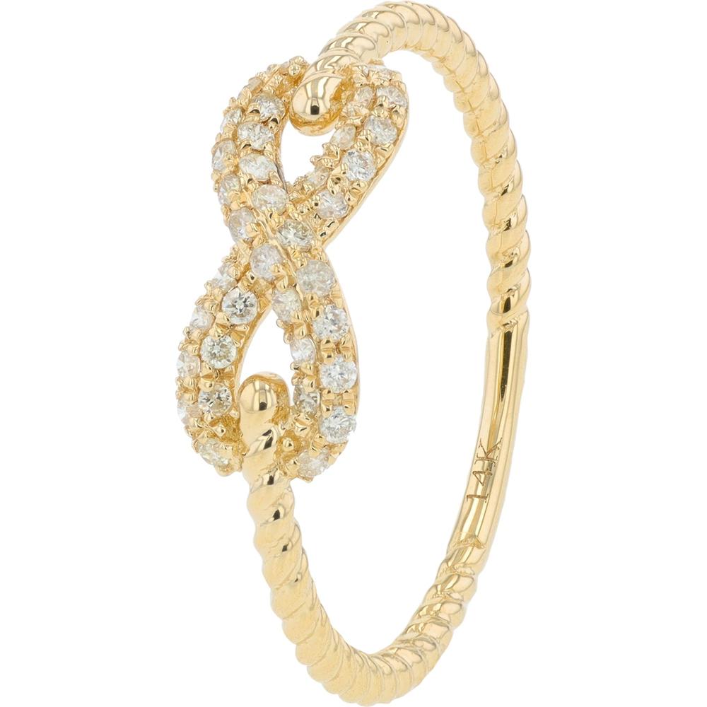 14K Yellow Gold Diamond Infinity Ring with 0.18 Carat Total Diamond Weight