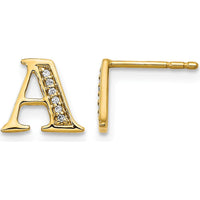 14K Yellow Gold Diamond Initial "A" Button Earrings - 0.003 Carats Total Diamond Weight by Monteluci Fine Jewelry