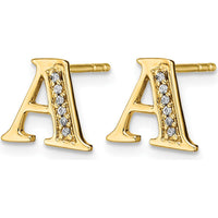 14K Yellow Gold Diamond Initial "A" Button Earrings - 0.003 Carats Total Diamond Weight by Monteluci Fine Jewelry