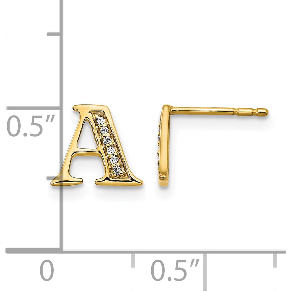 14K Yellow Gold Diamond Initial "A" Button Earrings - 0.003 Carats Total Diamond Weight by Monteluci Fine Jewelry