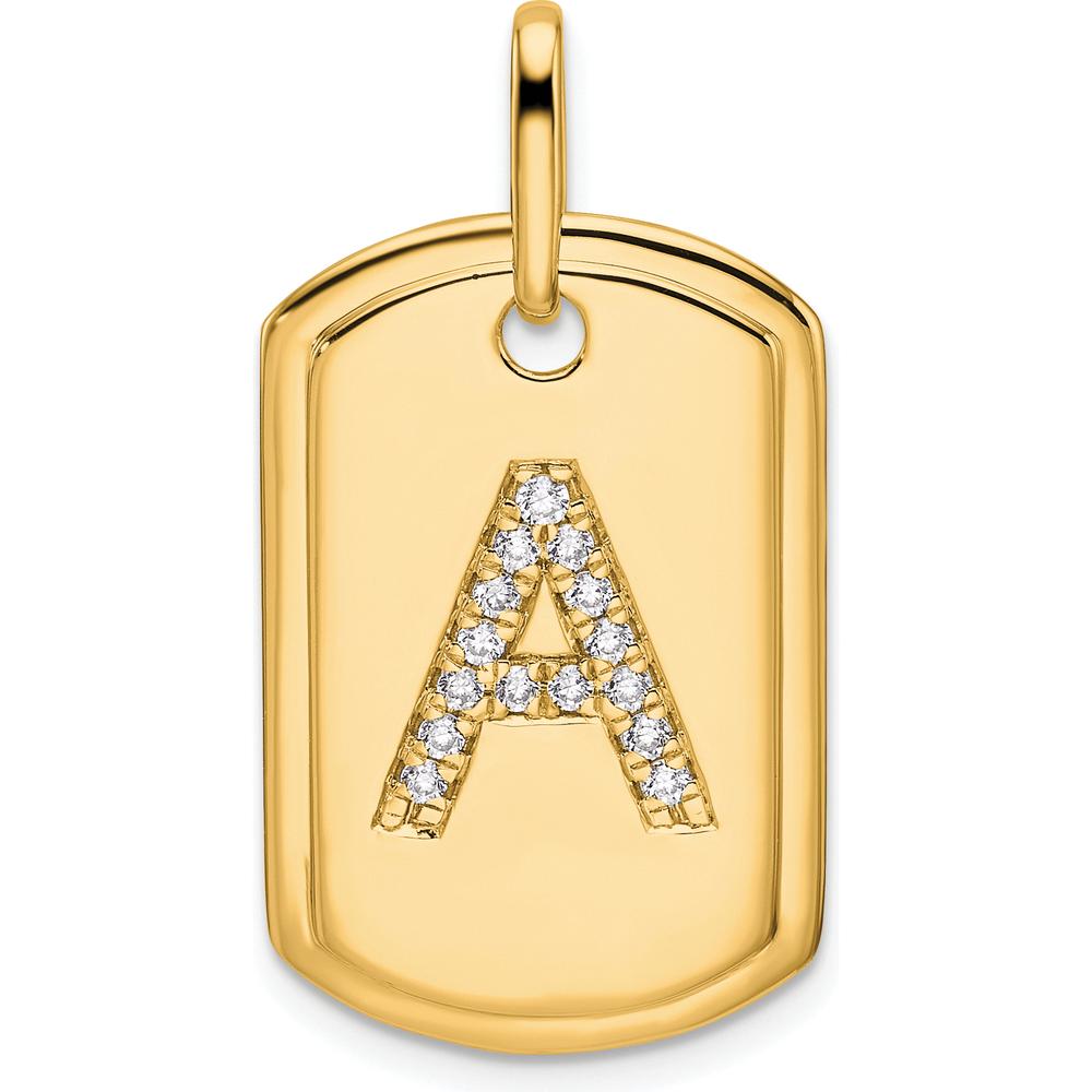 14K Yellow Gold Diamond Initial "A" Dog Tag Charm by Oro Pregiato