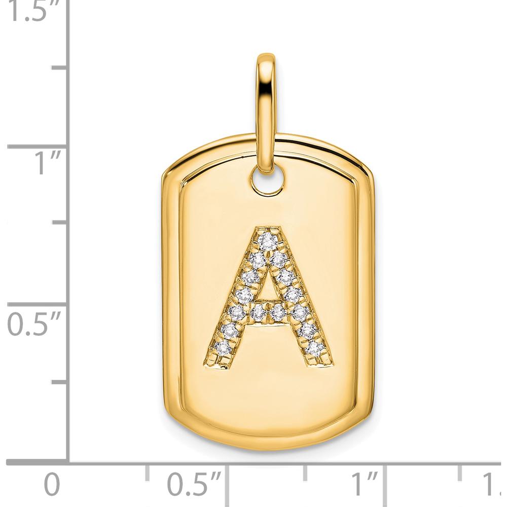 14K Yellow Gold Diamond Initial "A" Dog Tag Charm by Oro Pregiato