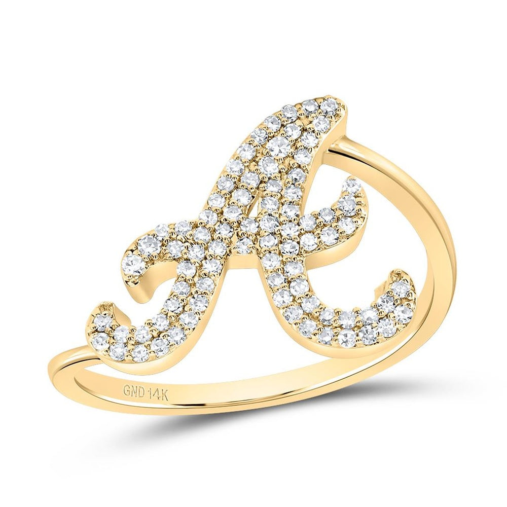 14K Yellow Gold Diamond Initial A Ring - 1/4 Carat Total Diamond Weight