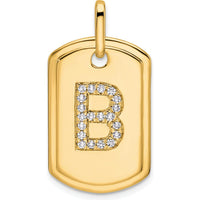 14K Yellow Gold Diamond Initial B Dog Tag Charm with Polished Finish by Oro Pregiato