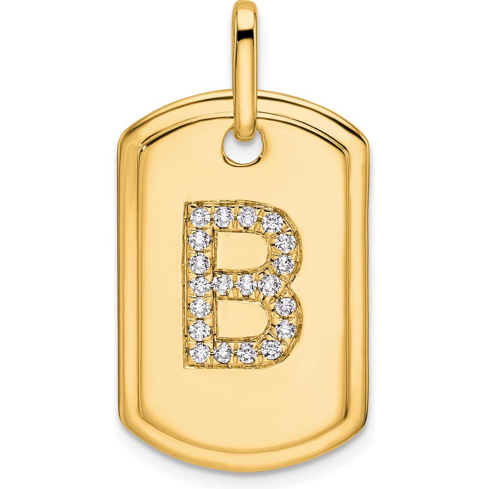 14K Yellow Gold Diamond Initial B Dog Tag Charm with Polished Finish by Oro Pregiato