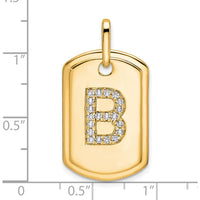 14K Yellow Gold Diamond Initial B Dog Tag Charm with Polished Finish by Oro Pregiato