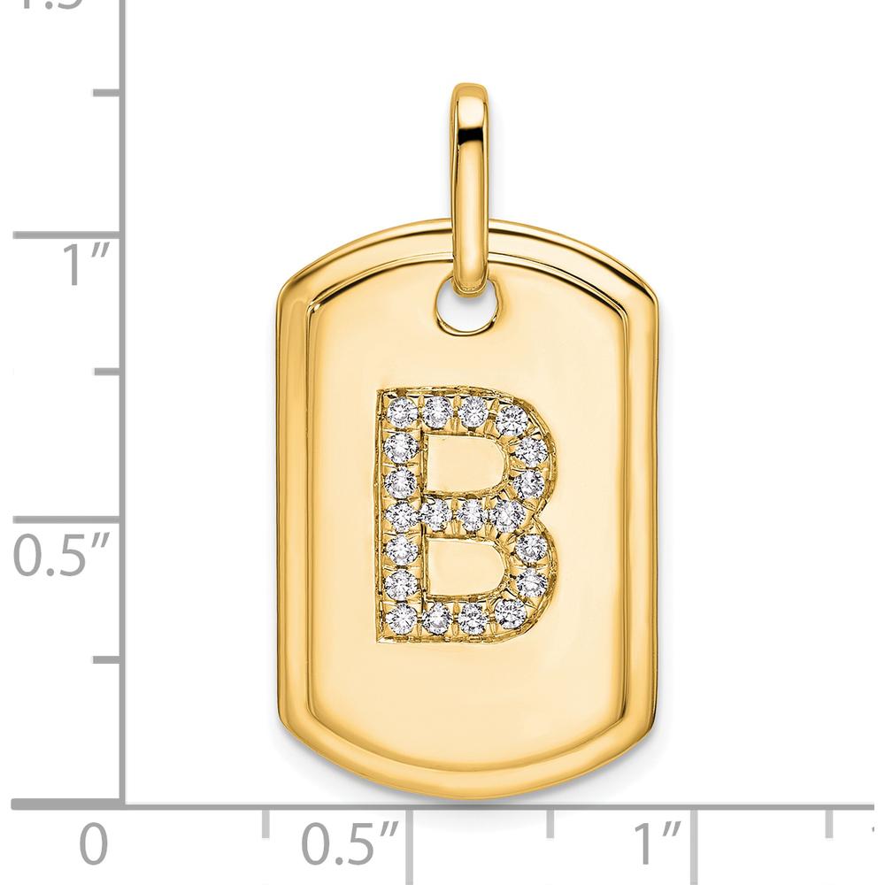 14K Yellow Gold Diamond Initial B Dog Tag Charm with Polished Finish by Oro Pregiato