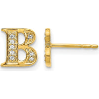 14K Yellow Gold Diamond Initial B Earrings with Round Brilliant-Cut Diamonds - 0.007 Carats Total Diamond Weight by Monteluci Fine Jewelry
