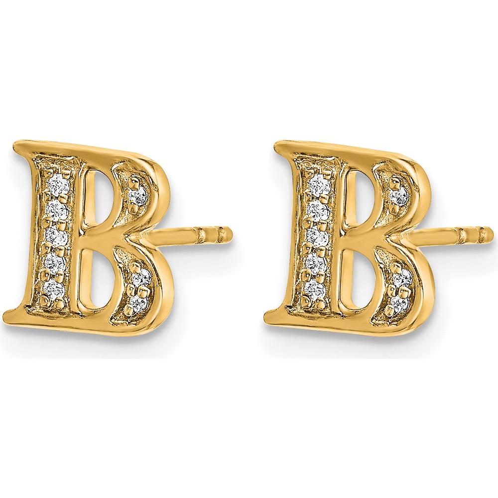 14K Yellow Gold Diamond Initial B Earrings with Round Brilliant-Cut Diamonds - 0.007 Carats Total Diamond Weight by Monteluci Fine Jewelry