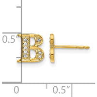 14K Yellow Gold Diamond Initial B Earrings with Round Brilliant-Cut Diamonds - 0.007 Carats Total Diamond Weight by Monteluci Fine Jewelry