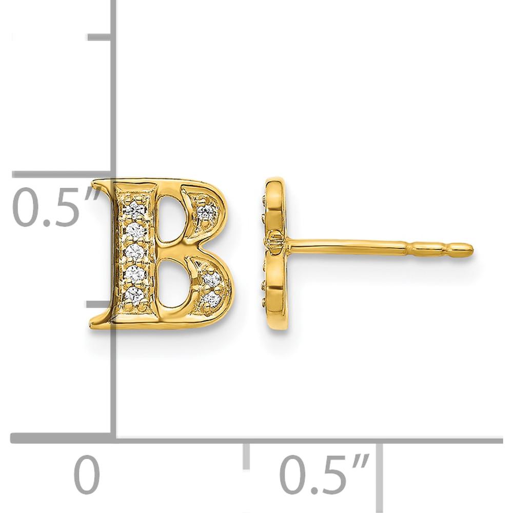 14K Yellow Gold Diamond Initial B Earrings with Round Brilliant-Cut Diamonds - 0.007 Carats Total Diamond Weight by Monteluci Fine Jewelry