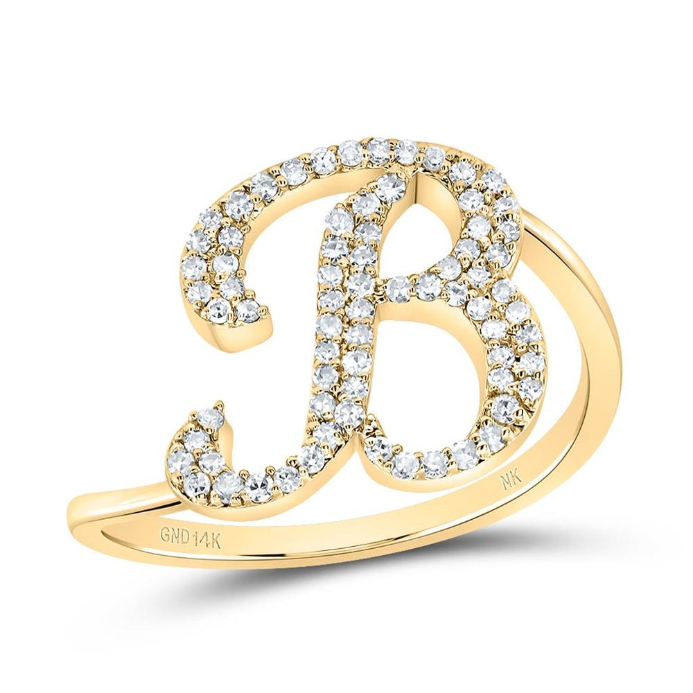 14K Yellow Gold Diamond Initial B Ring - 1/4 Carat Total Diamond Weight