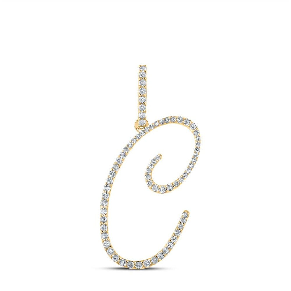 14K Yellow Gold Diamond Initial C Pendant - 3/8 Carat Total Diamond Weight
