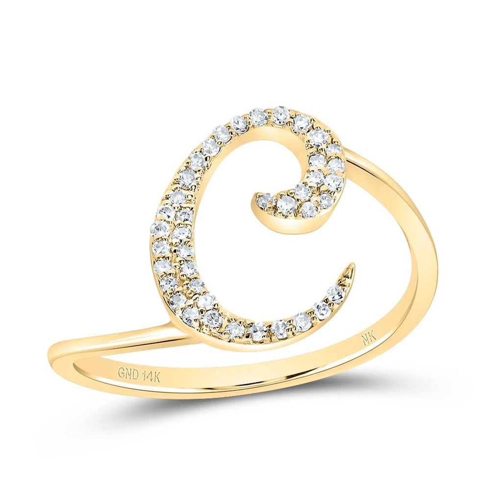 14K Yellow Gold Diamond Initial C Ring - 1/8 Carat Total Diamond Weight