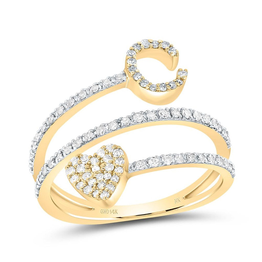 14K Yellow Gold Diamond Initial C Ring - 3/8 Carat Total Diamond Weight