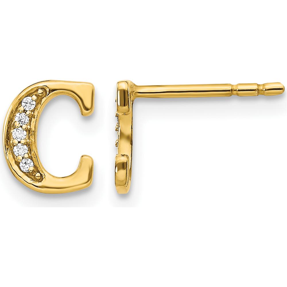 14K Yellow Gold Diamond Initial C Stud Earrings - 0.007 Carats Total Diamond Weight by Monteluci Fine Jewelry