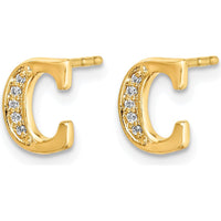 14K Yellow Gold Diamond Initial C Stud Earrings - 0.007 Carats Total Diamond Weight by Monteluci Fine Jewelry