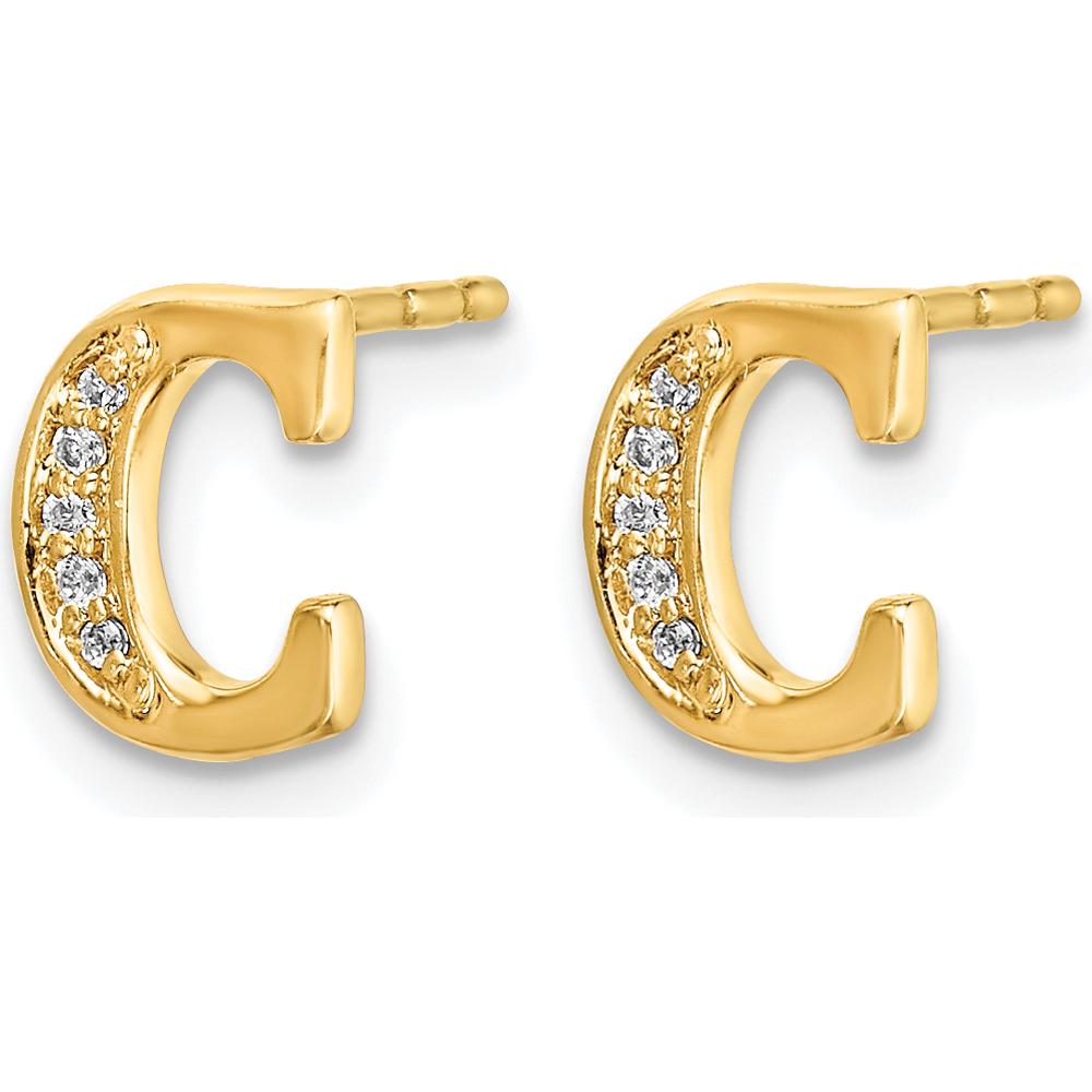 14K Yellow Gold Diamond Initial C Stud Earrings - 0.007 Carats Total Diamond Weight by Monteluci Fine Jewelry
