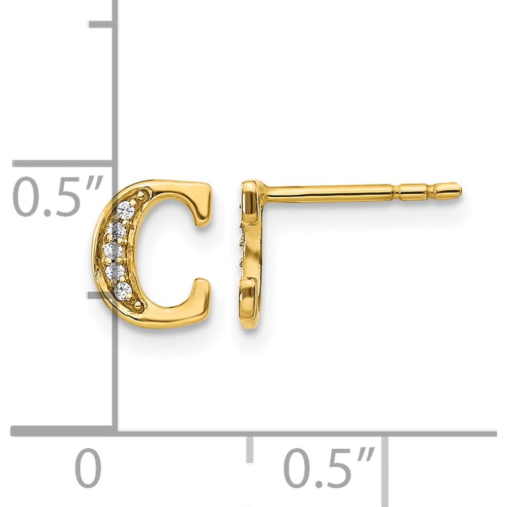 14K Yellow Gold Diamond Initial C Stud Earrings - 0.007 Carats Total Diamond Weight by Monteluci Fine Jewelry